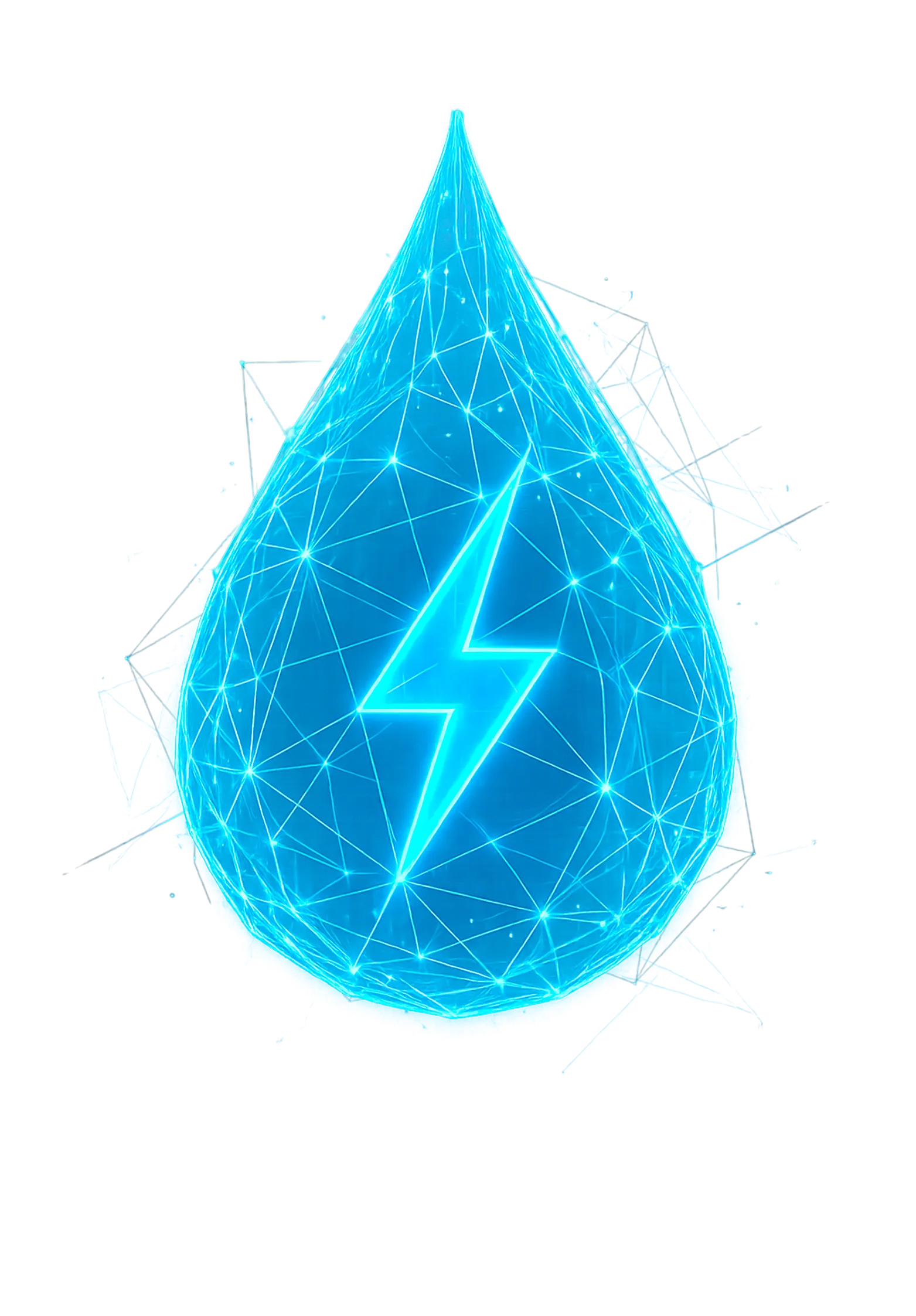 Ilustração de gota d’água com símbolo de energia, representando eficiência hídrica